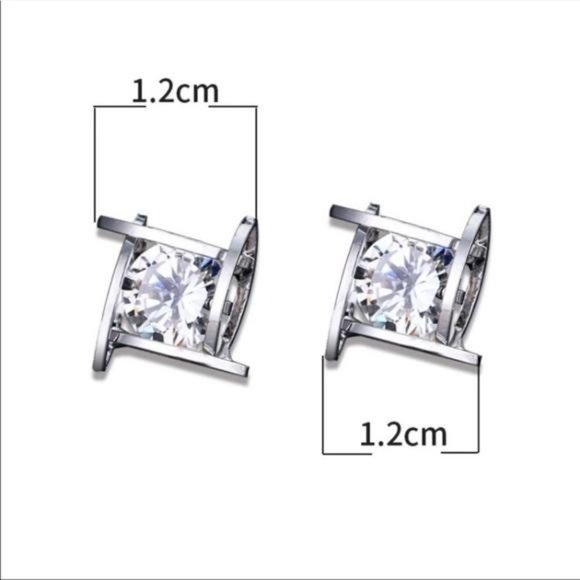 NEW SILVER 3D CAGE DIAMOND STUD EARRINGS - Picture 5 of 6